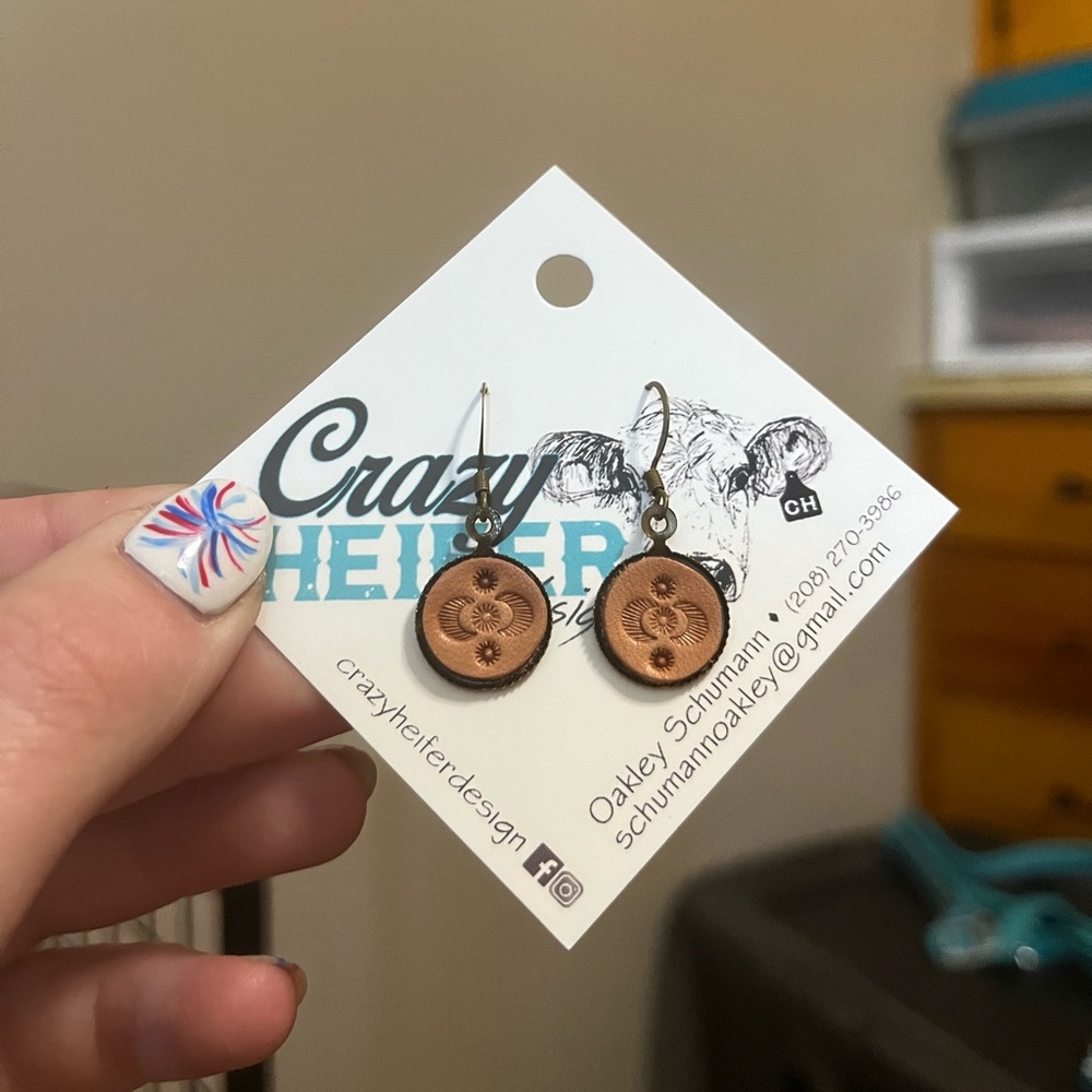 Small Stamped Leather Earrings